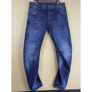 G-Star G-Raw Arc Zip 3D Slim Jeans W32 L34 Dark Blue w/Whiskering Stretch Denim
